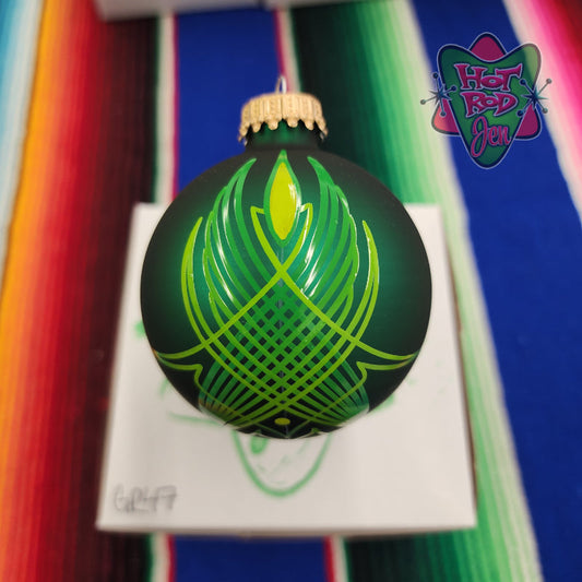 Hand pinstriped/painted glass ornament by Hot Rod Jen