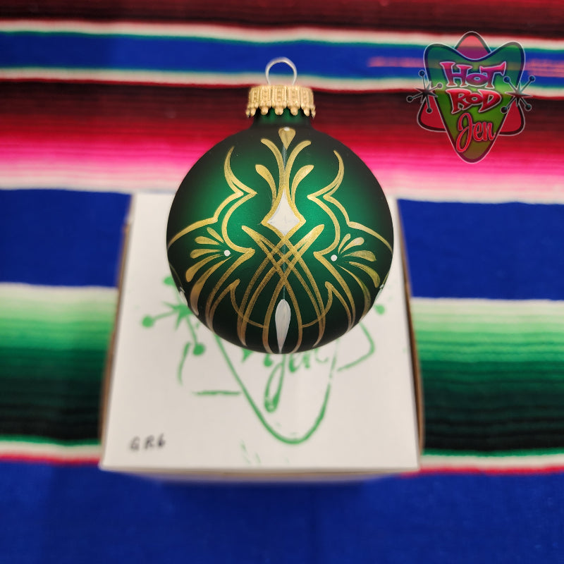 Hand pinstriped/painted glass ornament by Hot Rod Jen