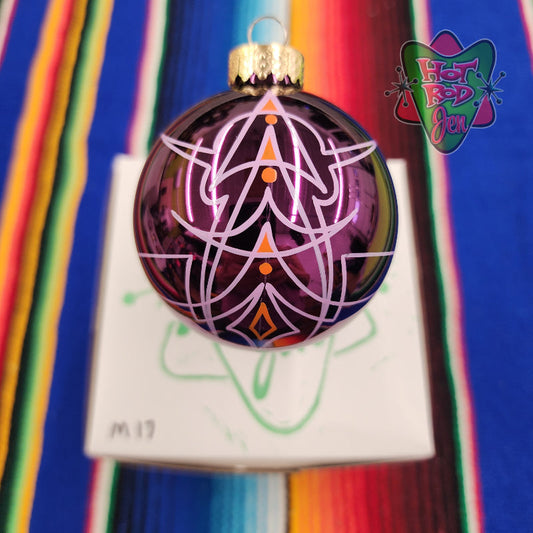 Hand pinstriped/painted glass ornament by Hot Rod Jen