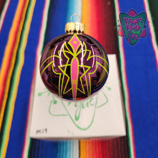 Hand pinstriped/painted glass ornament by Hot Rod Jen