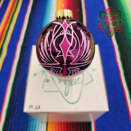 Hand pinstriped/painted glass ornament by Hot Rod Jen