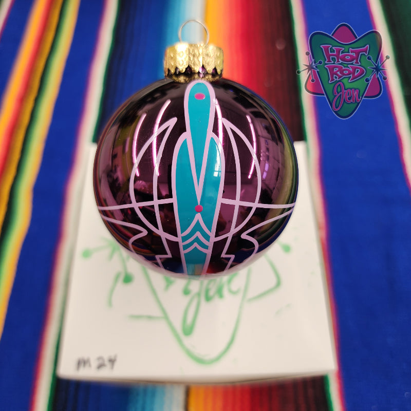 Hand pinstriped/painted glass ornament by Hot Rod Jen