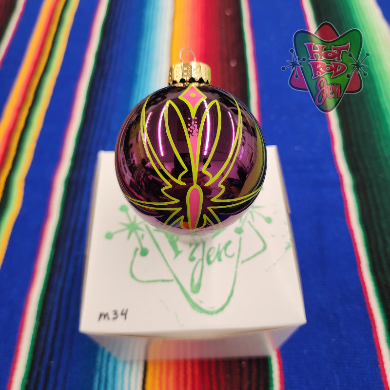 Hand pinstriped/painted glass ornament by Hot Rod Jen