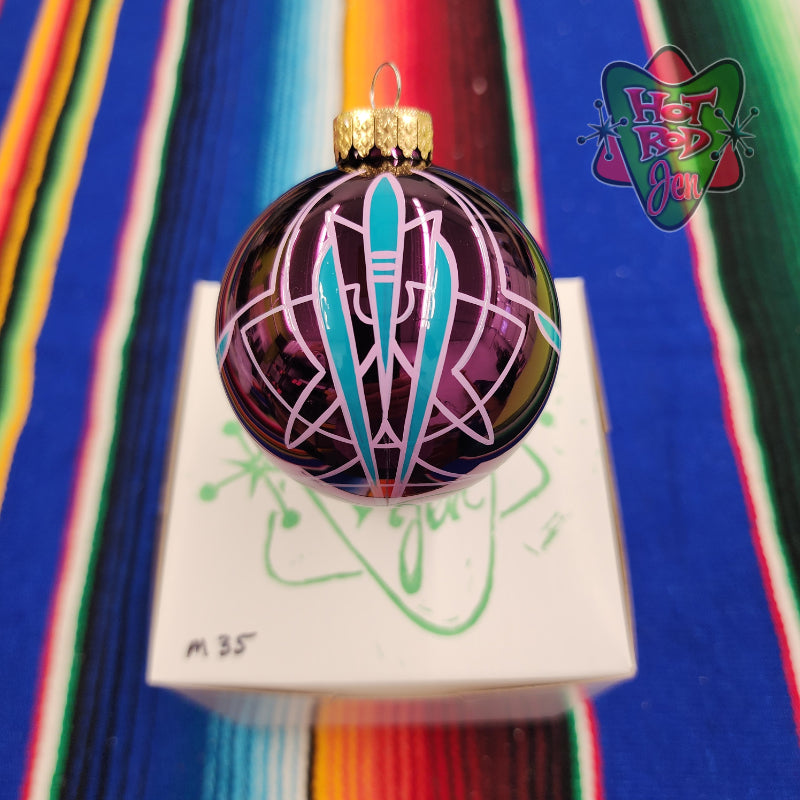 Hand pinstriped/painted glass ornament by Hot Rod Jen