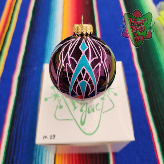 Hand pinstriped/painted glass ornament by Hot Rod Jen