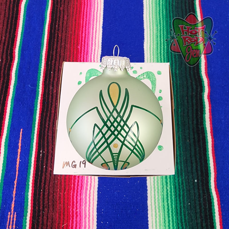 Hand pinstriped/painted glass ornament by Hot Rod Jen