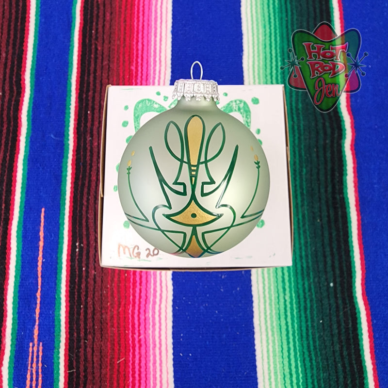 Hand pinstriped/painted glass ornament by Hot Rod Jen