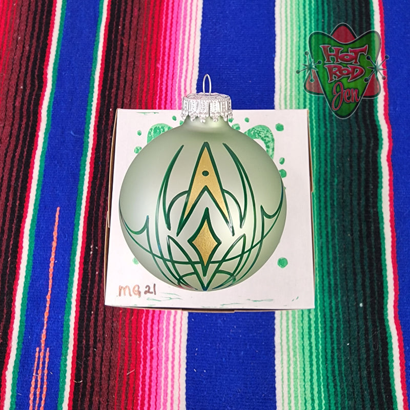 Hand pinstriped/painted glass ornament by Hot Rod Jen