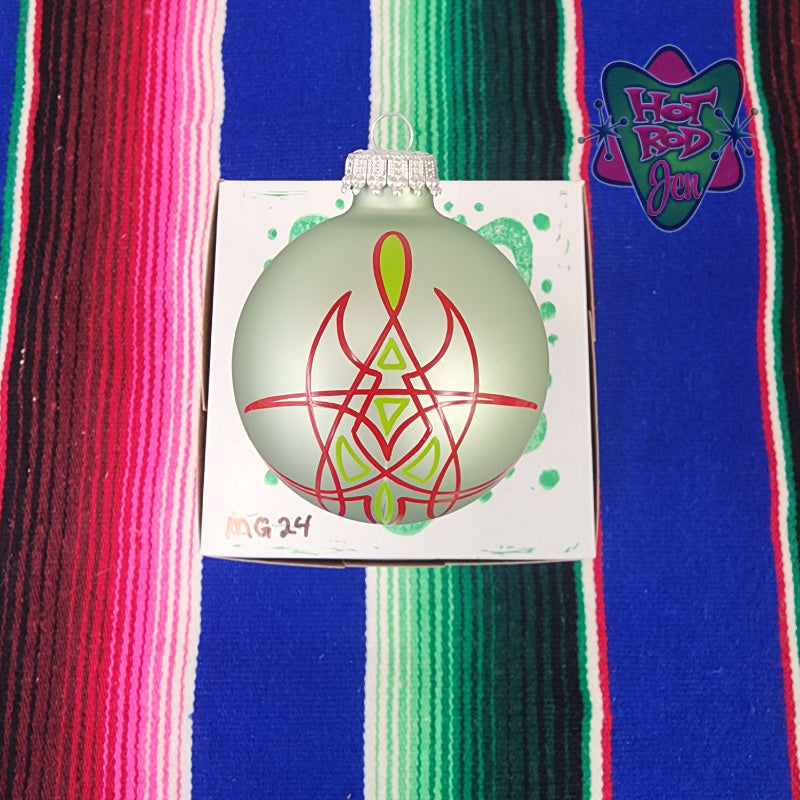 Hand pinstriped/painted glass ornament by Hot Rod Jen