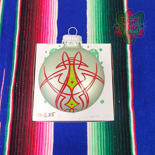 Hand pinstriped/painted glass ornament by Hot Rod Jen