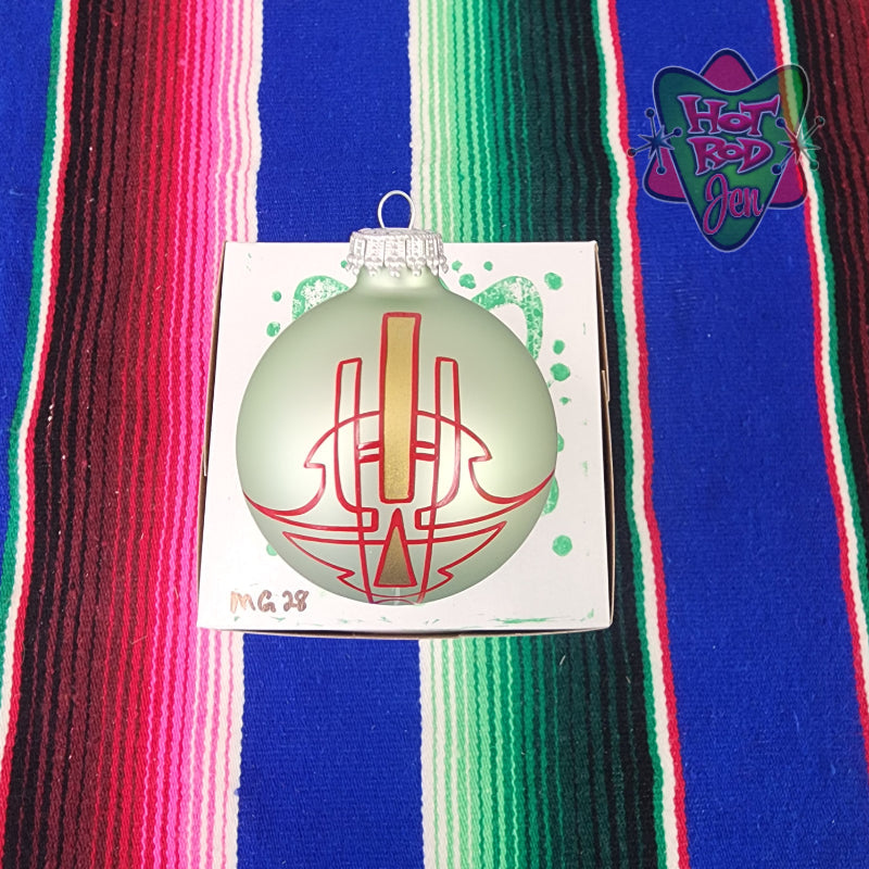 Hand pinstriped/painted glass ornament by Hot Rod Jen