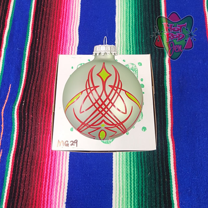 Hand pinstriped/painted glass ornament by Hot Rod Jen