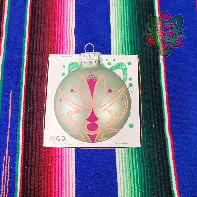 Hand pinstriped/painted glass ornament by Hot Rod Jen