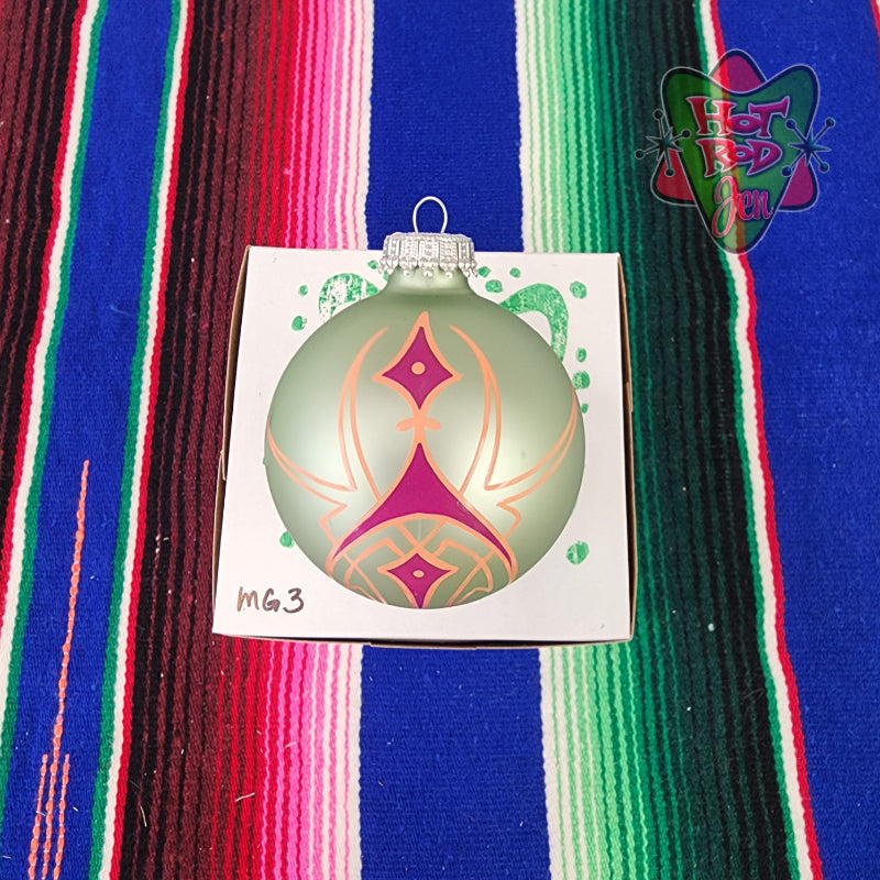 Hand pinstriped/painted glass ornament by Hot Rod Jen