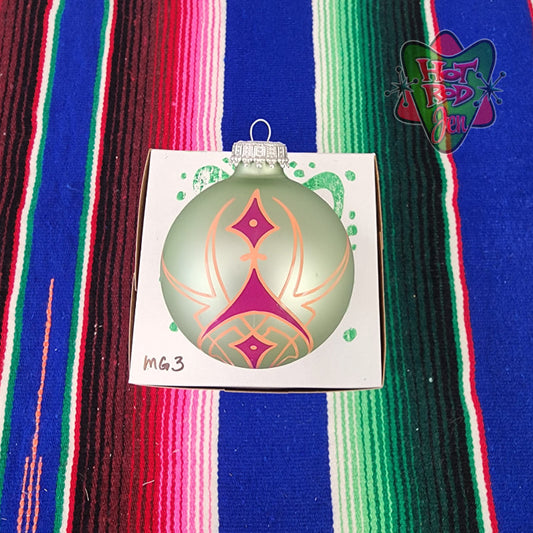 Hand pinstriped/painted glass ornament by Hot Rod Jen