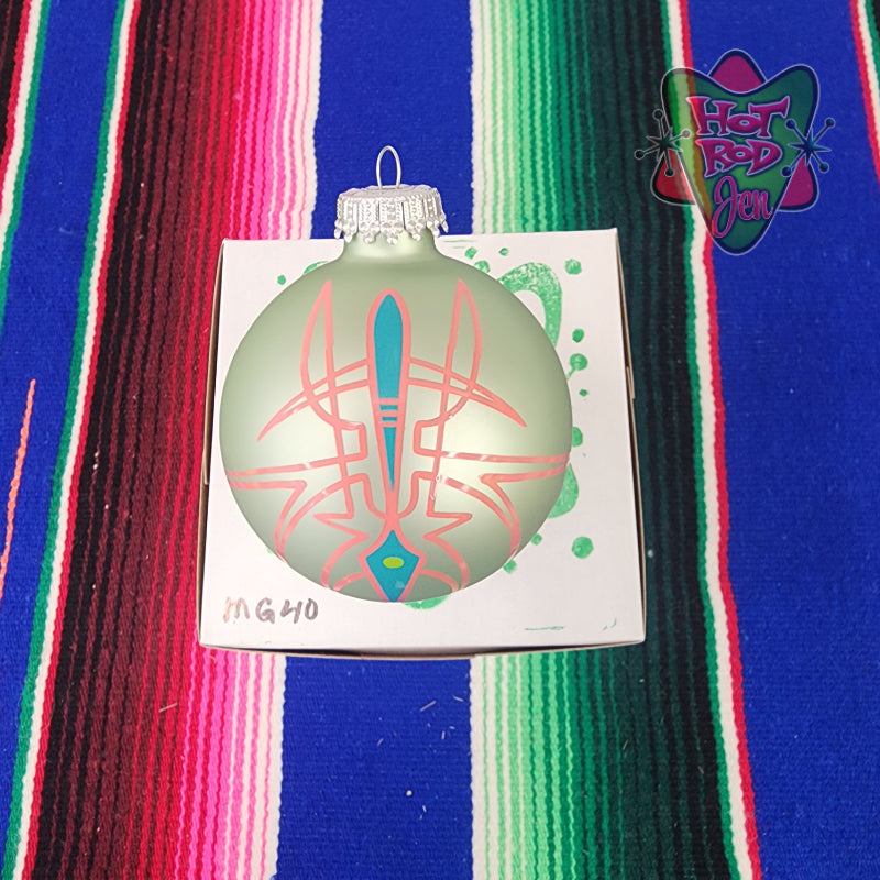 Hand pinstriped/painted glass ornament by Hot Rod Jen