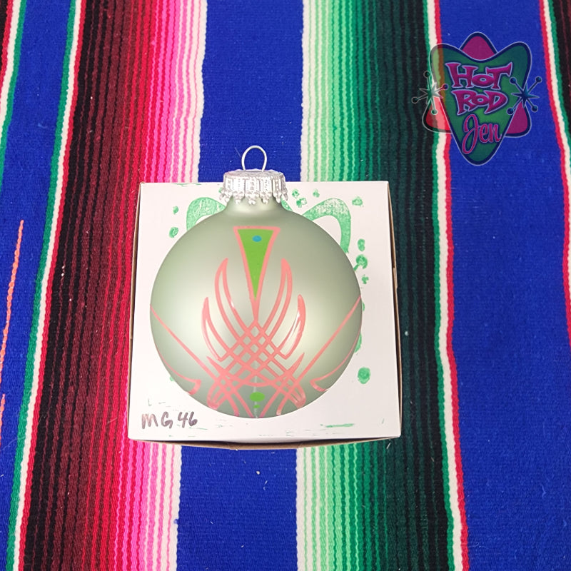 Hand pinstriped/painted glass ornament by Hot Rod Jen