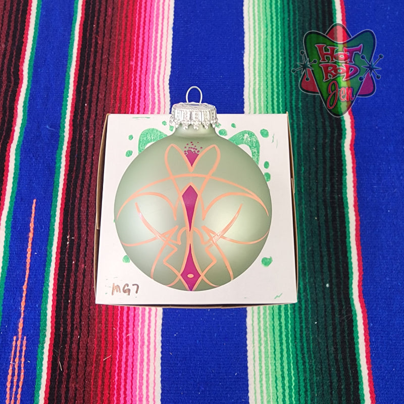 Hand pinstriped/painted glass ornament by Hot Rod Jen