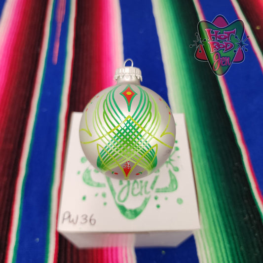 Hand pinstriped/painted glass ornament by Hot Rod Jen
