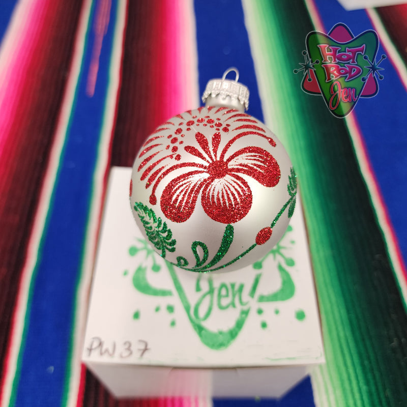 Hand pinstriped/painted glass ornament by Hot Rod Jen