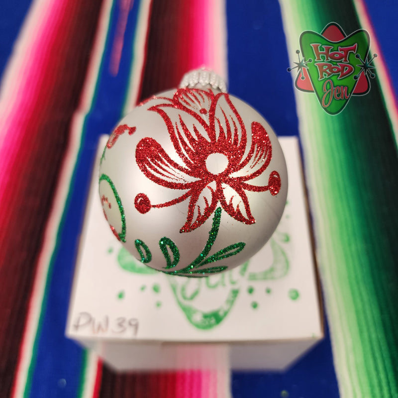 Hand pinstriped/painted glass ornament by Hot Rod Jen