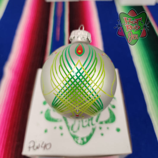 Hand pinstriped/painted glass ornament by Hot Rod Jen