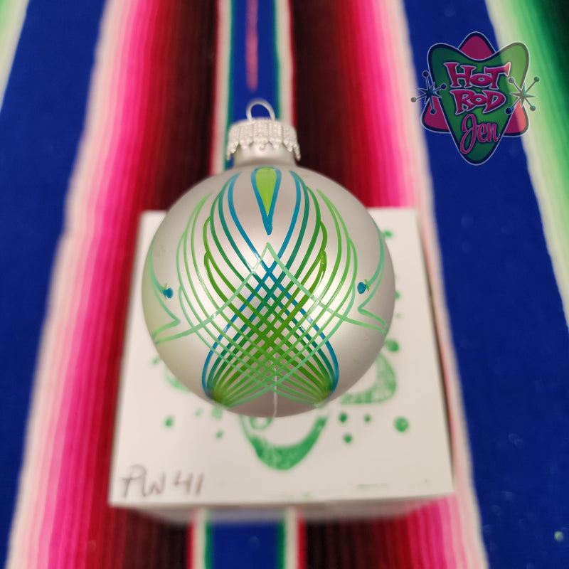 Hand pinstriped/painted glass ornament by Hot Rod Jen