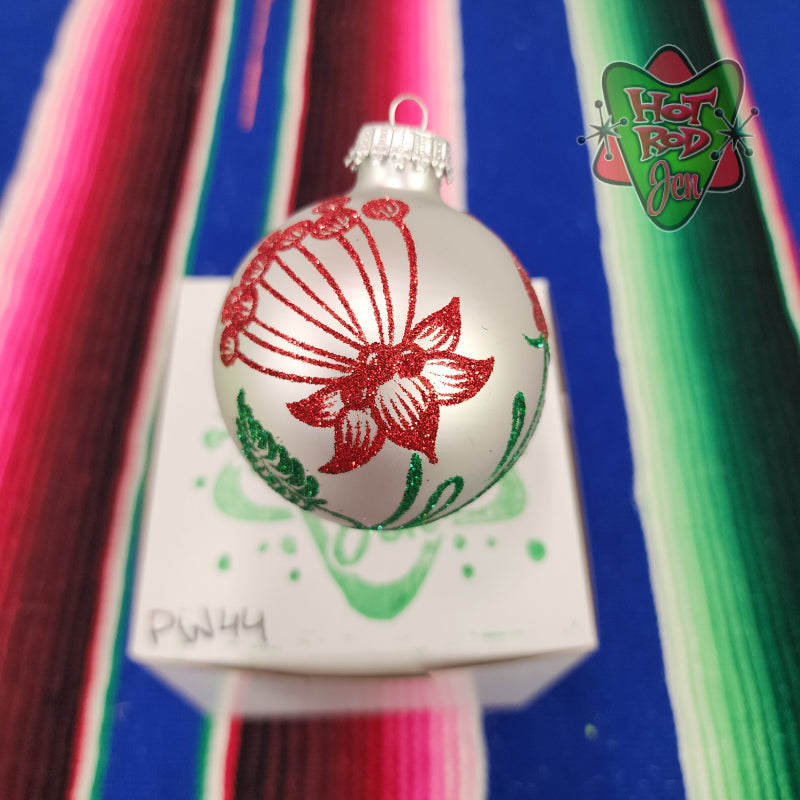 Hand pinstriped/painted glass ornament by Hot Rod Jen