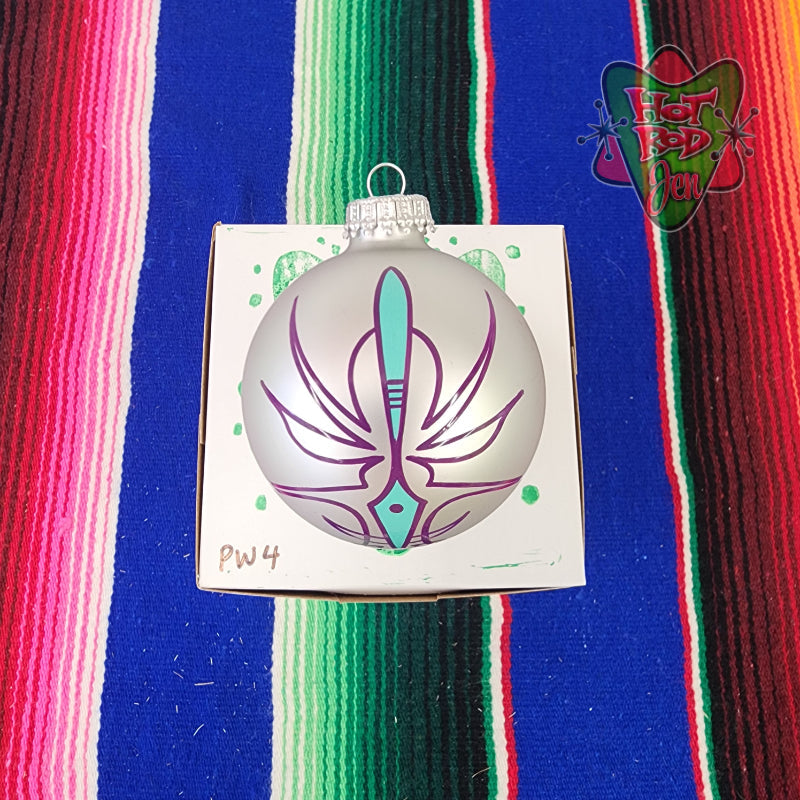 Hand pinstriped/painted glass ornament by Hot Rod Jen