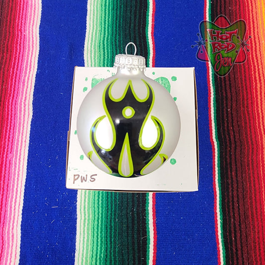 Hand pinstriped/painted glass ornament by Hot Rod Jen