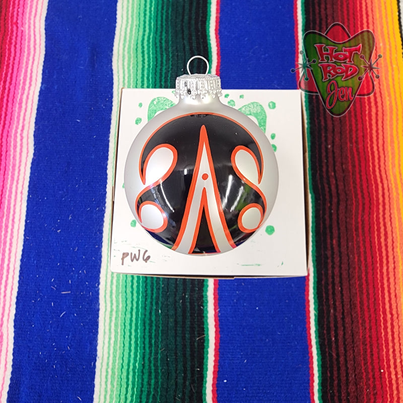 Hand pinstriped/painted glass ornament by Hot Rod Jen