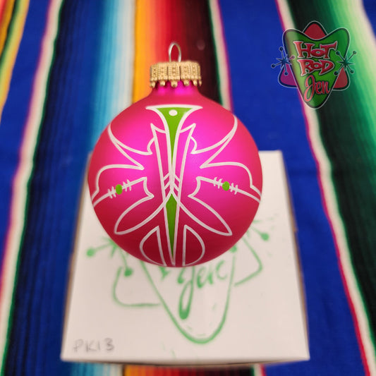 Hand pinstriped/painted glass ornament by Hot Rod Jen