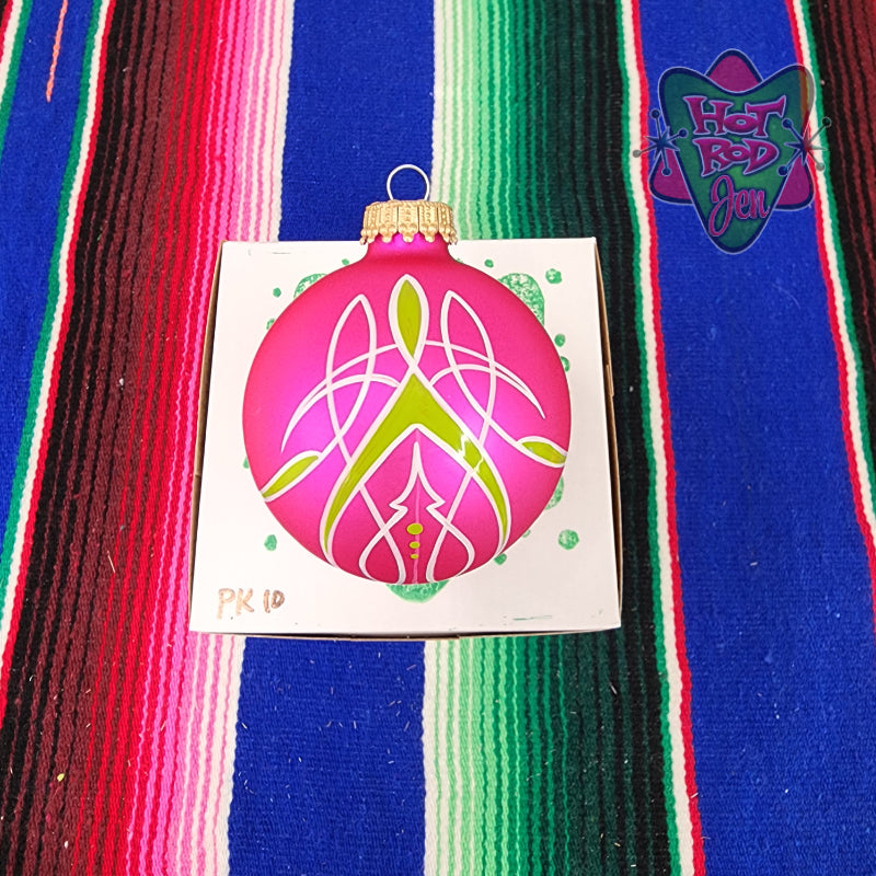 Hand pinstriped/painted glass ornament by Hot Rod Jen