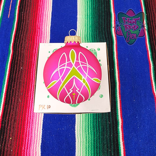 Hand pinstriped/painted glass ornament by Hot Rod Jen