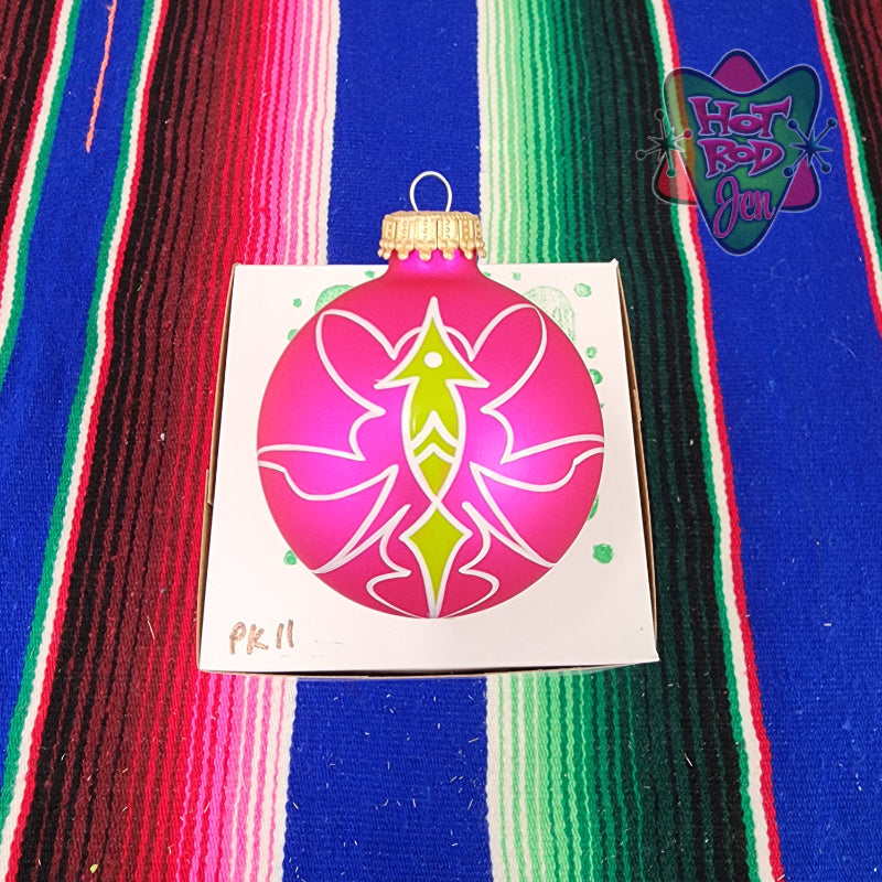 Hand pinstriped/painted glass ornament by Hot Rod Jen