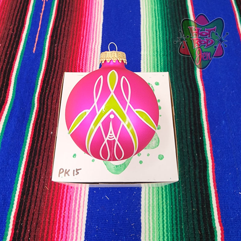 Hand pinstriped/painted glass ornament by Hot Rod Jen