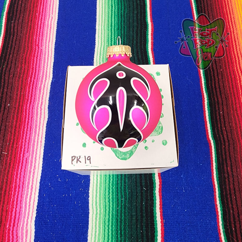 Hand pinstriped/painted glass ornament by Hot Rod Jen