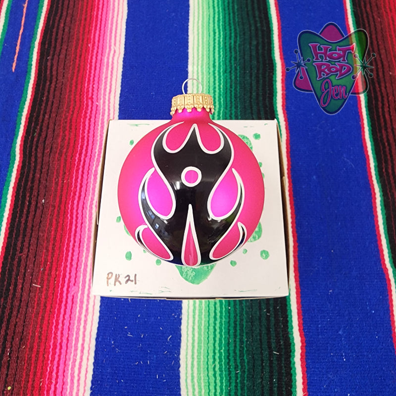 Hand pinstriped/painted glass ornament by Hot Rod Jen