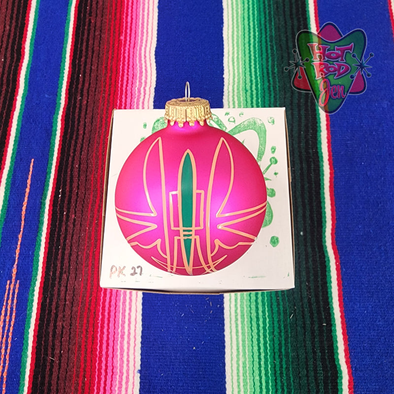 Hand pinstriped/painted glass ornament by Hot Rod Jen