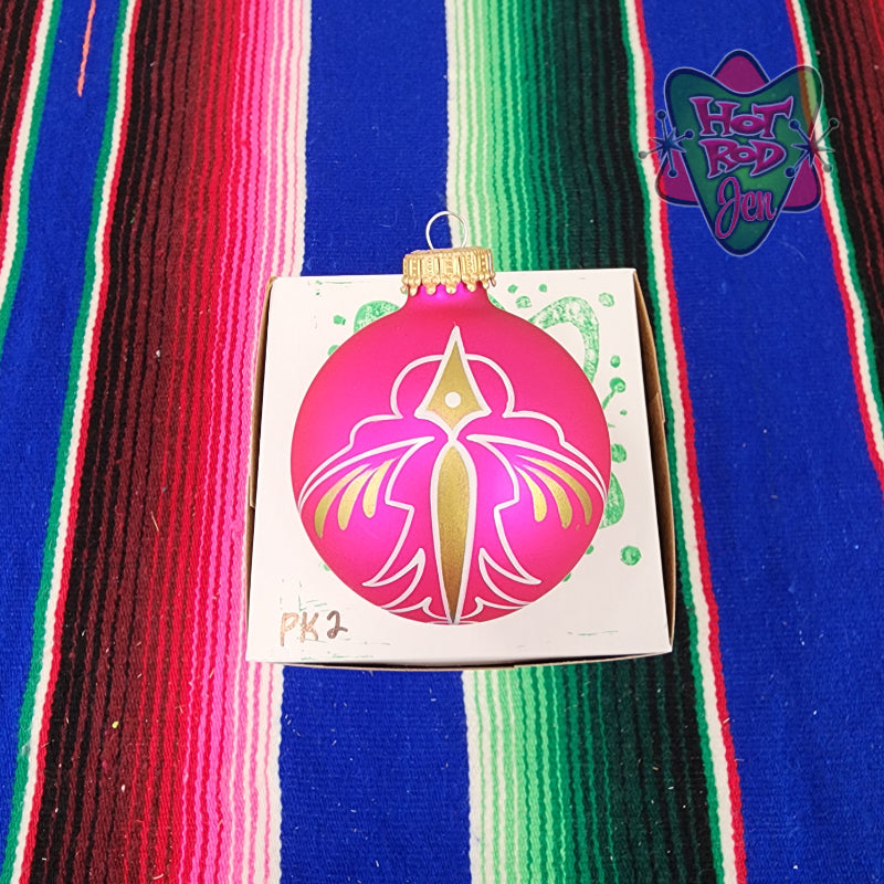 Hand pinstriped/painted glass ornament by Hot Rod Jen