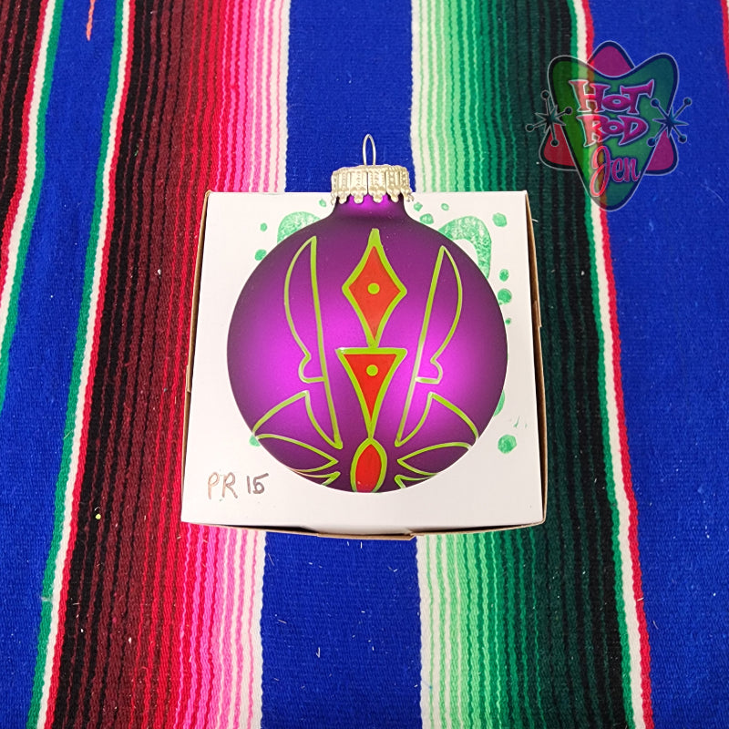 Hand pinstriped/painted glass ornament by Hot Rod Jen