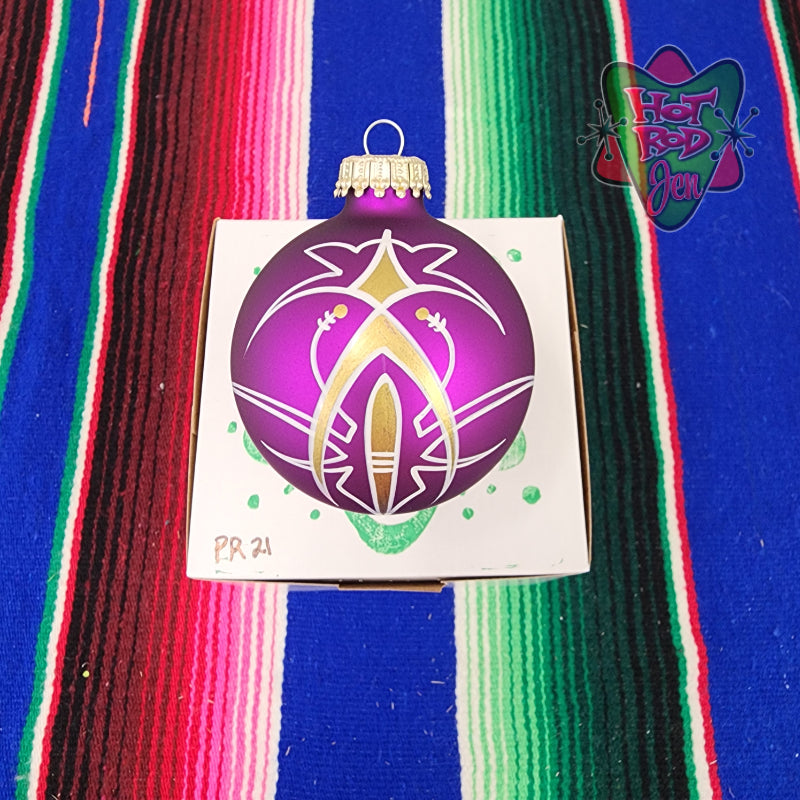 Hand pinstriped/painted glass ornament by Hot Rod Jen