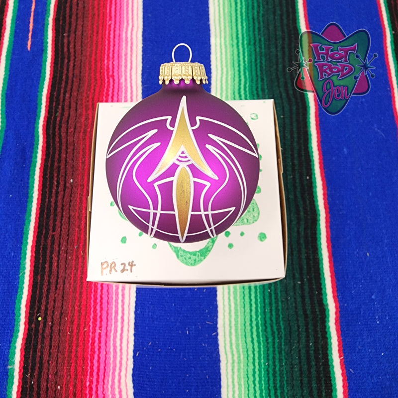 Hand pinstriped/painted glass ornament by Hot Rod Jen
