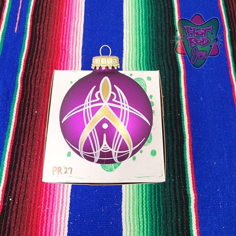 Hand pinstriped/painted glass ornament by Hot Rod Jen