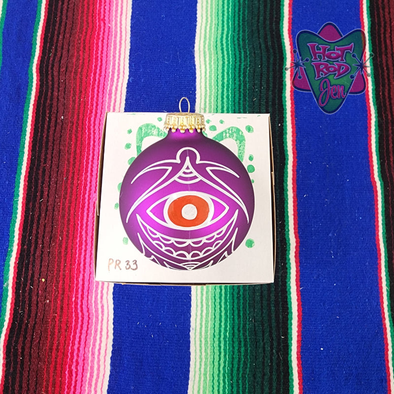 Hand pinstriped/painted glass ornament by Hot Rod Jen