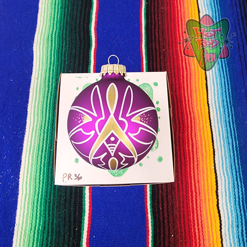 Hand pinstriped/painted glass ornament by Hot Rod Jen