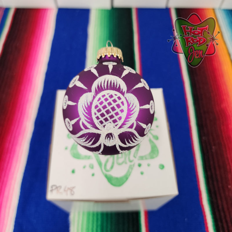 Hand pinstriped/painted glass ornament by Hot Rod Jen