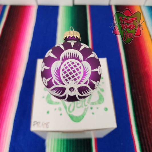 Hand pinstriped/painted glass ornament by Hot Rod Jen