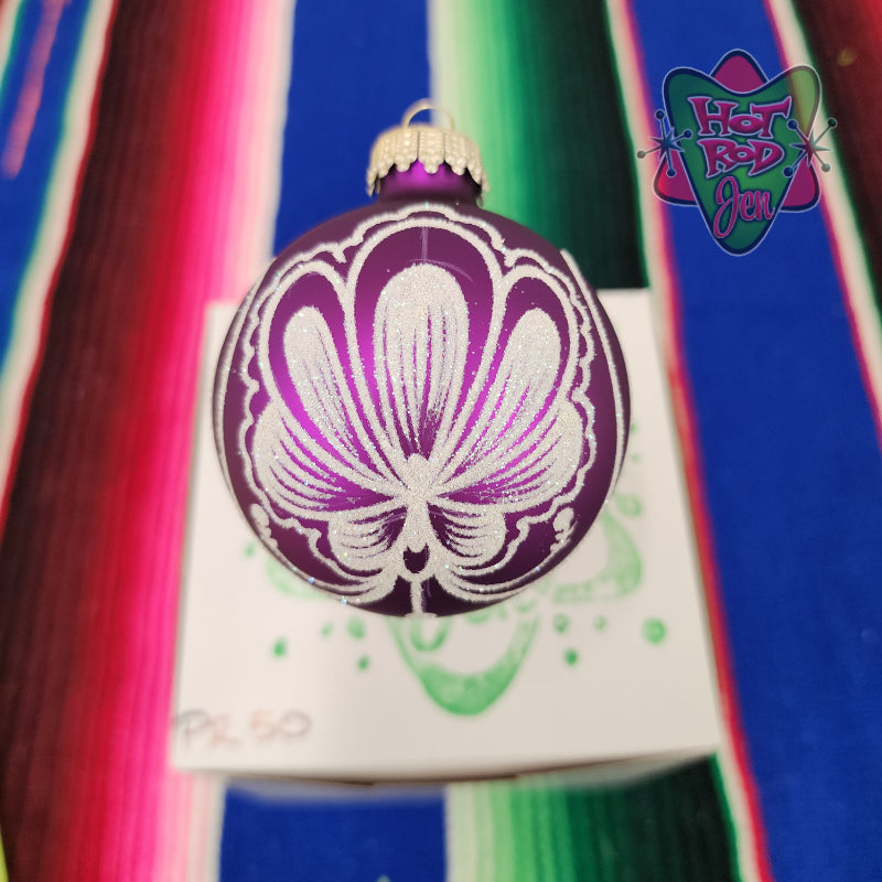 Hand pinstriped/painted glass ornament by Hot Rod Jen