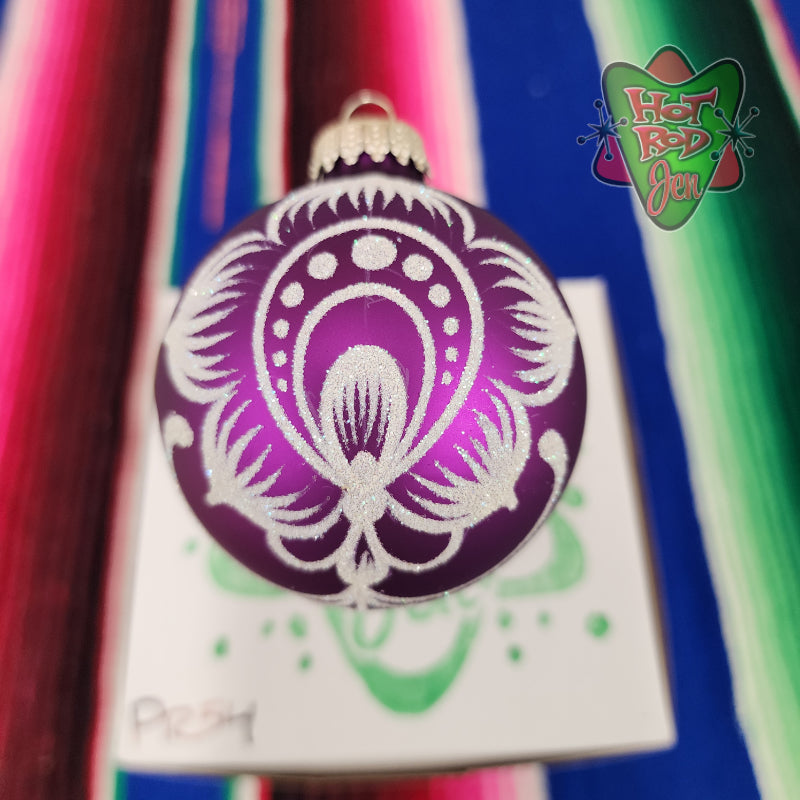 Hand pinstriped/painted glass ornament by Hot Rod Jen